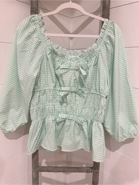 NEW: “The Gabriella”Smocked Ruffle Gingham Top - Mint Green